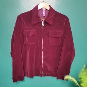 Free People Zip Up Velvet Jacket Burgundy Medium